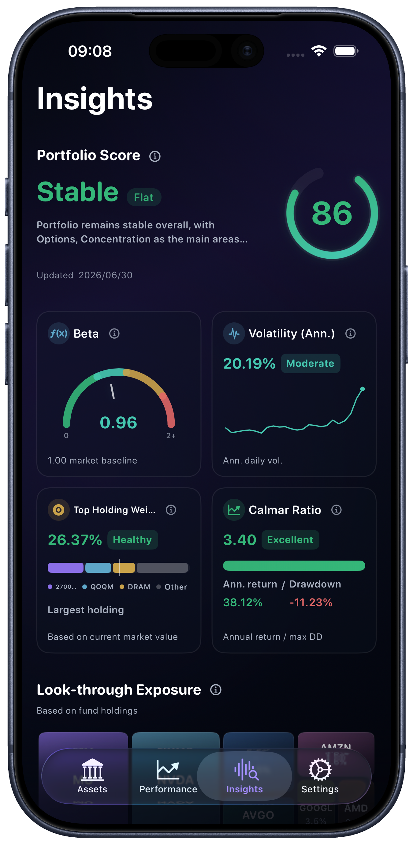 Portfolio Insights Insights screen on iPhone